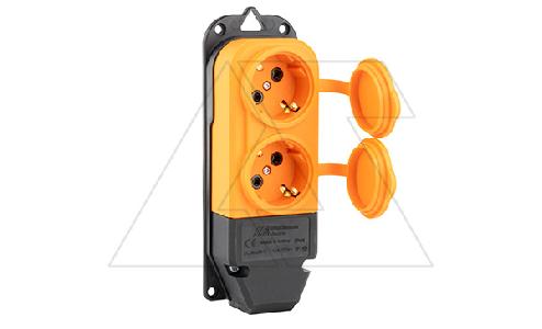 Tena - Блок розеточный 2х2P+E c крышкой, IP44, моноблок, оранжевый