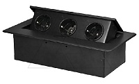 Блок розеточный встраиваемый 3x2P+E со шторками, без кабеля, 3600вт, черный (стикерованный)