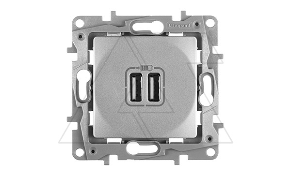 Etika - Зарядное устройство с двумя USB Type A, 240V/5V, 2400мА. (алюминий)