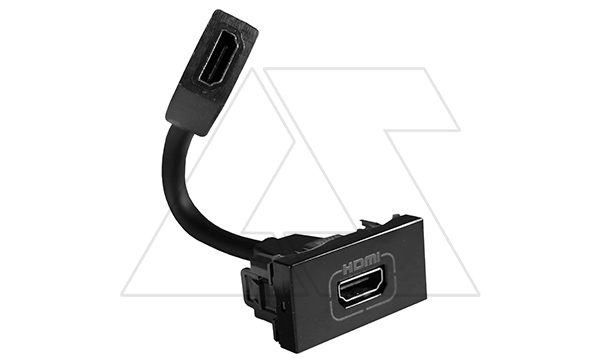 Mosaic - Розетка HDMI 1.4, тип А, 1М, шнур 15см. с соединителем, черная