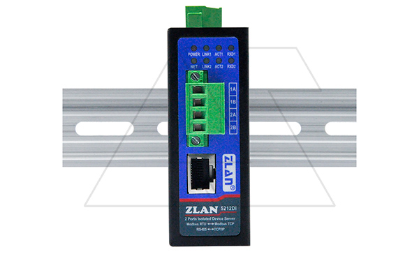 Преобразователь интерфейсов ZLAN5212DI, RS-485 в Ethernet, 2xRS-485 с изоляцией, Modbus Gateway, 24VDC, DIN35