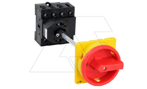 Выключатель нагрузки UKP3-463/ZAV, 3Р+N, 63А/AC21, 22kW/AC23A, 440VAC, на DIN-рейку с выносной красной блок. рукояткой и валом 200мм, IP65(фронт)