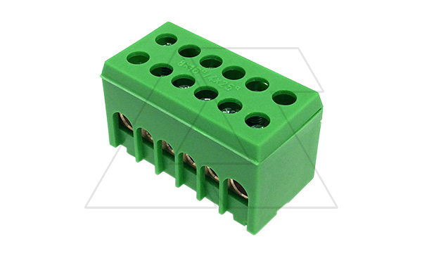Клеммник Morek для заземления PE6H-2 2P 2x2,5_16 + 4x4_25mm² Cu, 63A, 500V, зеленый, IP20