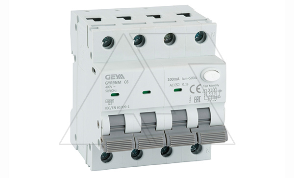 Дифф. авт. выключатель GYR9NM-C6-100mA, 3P+N, 6A, хар-ка C, 6 kA, 100mA, тип AC, 4M