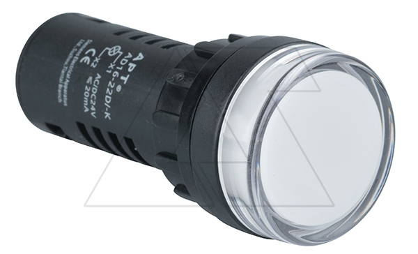 Индикатор светодиодный моноблочный AD16-22D, белый, LED 24VAC/DC, фильтр 5V, IP65, 22mm
