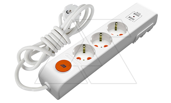 Ri-tech - Удлинитель 3x2P+E, 2XUSB, нем. ст., со шторками, выключатель, кабель 3x1,5мм², 2м, белый Ri-tech - Удлинитель 3x2P+E, 2XUSB, нем. ст., со шторками, выключатель, кабель 3x1,5мм², 2м, белый