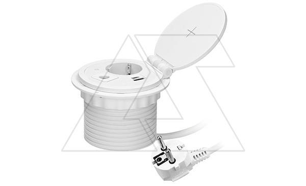Блок розеточный встраиваемый d=80мм, 2хUSB Type A+C 5V 2,4A + 2P+E ,беспроводная зарядка, сменный модуль RJ/HDMI/USB, 3680вт, кабель 1,8м, белый Блок розеточный встраиваемый d=80мм, 2хUSB Type A+C 5V 2,4A + 2P+E ,беспроводная зарядка, сменный модуль RJ/HDMI/USB, 3680вт, кабель 1,8м, белый