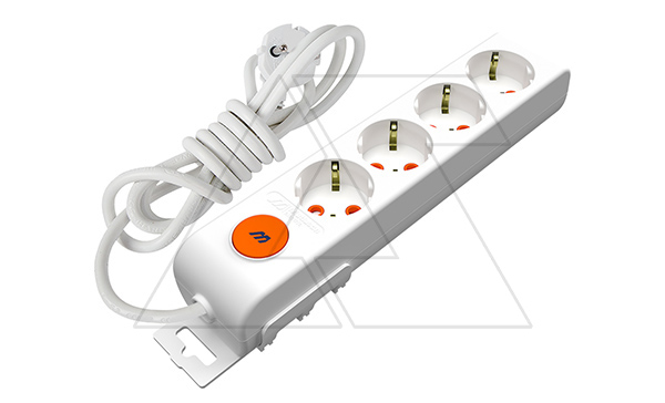 Ri-tech - Удлинитель 4x2P+E, нем. ст., со шторками, выключатель, кабель 3x1,5мм², 5м, белый