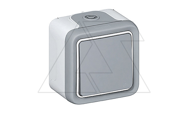 PLEXO - Выключатель кнопочный, NO, IP55, накладной монтаж, в сборе, пруж. зажимы, серый