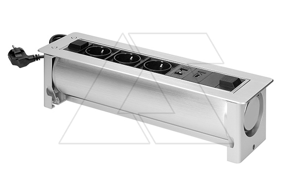 Блок розеточный встраиваемый 2хRJ45 кат. 5e UTP + HDMI + 3x2P+E (Shuko) со шторками, с электроприводом, кабель 1,5м, 3680вт, алюминий Блок розеточный встраиваемый 2хRJ45 кат. 5e UTP + HDMI + 3x2P+E (Shuko) со шторками, с электроприводом, кабель 1,5м, 3680вт, алюминий