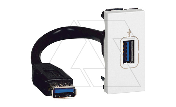 Mosaic - Розетка USB 3.0 Type A, 1М,шнур 15см. с соединителем, белый