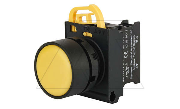 Кнопка плоская PB3E, желтая, без фиксации, без подсветки, 1NO, 6A 230VAC/24VDC, 22mm, IP65