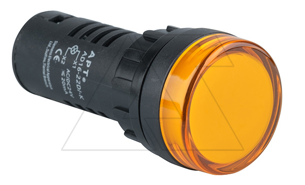 Индикатор светодиодный моноблочный AD16-22D, желтый, LED 24VAC/DC, фильтр 5V, IP65, 22mm