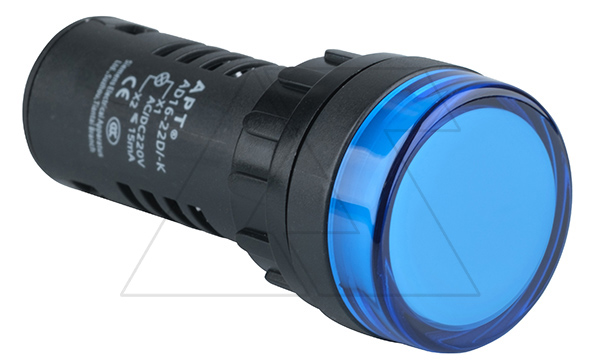 Индикатор светодиодный моноблочный AD16-22D, синий, LED 220VAC/DC, фильтр 30V, IP65, 22mm