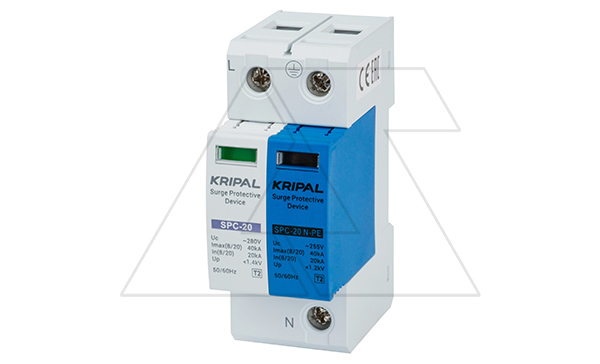 Разрядник SPC-20/280/1P+N, 1P+N, 280VAC, In=20kA(8/20µs), класс C, индикация, 2M