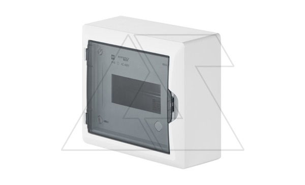 Щит навесной ECO BOX 1x8M, N/PE 2x 2x16+5x10mm2, дымчатая пласт. дверь, белый RAL9003, 198x228x96mm, IP40