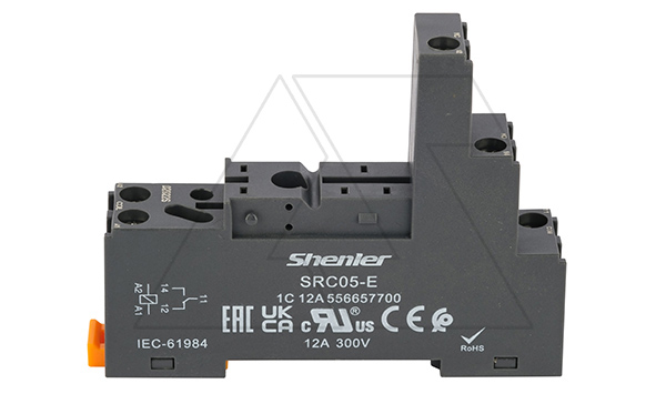 Цоколь SRC05-E, 12A(300V), винтовой зажим, черный, на рейку DIN35/панель, для реле шаг 3,5mm R2G1CO, RM87N, 41.31, RT1