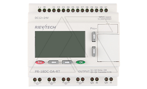 Программируемый логический контроллер PR-18DC-DA-RT, 12_24VDC, 12DI(6AI), 2TO, 4RO, RTC, RS232, ЖКИ
