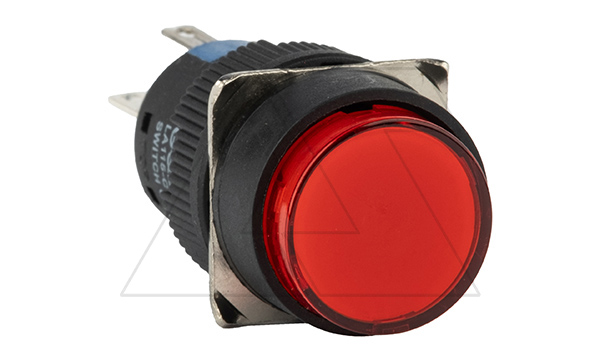 Кнопка плоская LA115-C, возврат, красная, круглая, без подсветки, 1NO+1NC, 16mm, IP40