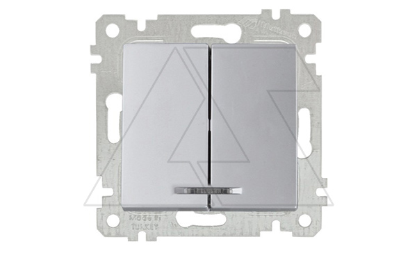 Rita - Выключатель двухклавишный с подсветкой, пруж. зажимы, нерж. сталь