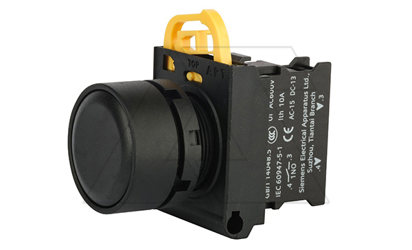Кнопка плоская PB3E, черная, с фиксацией, без подсветки, 1NO, 6A 230VAC/24VDC, 22mm, IP65