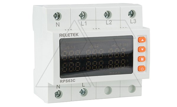 Реле выбора приоритетной фазы RPS63C, 3NO+N, 63A, 220VAC, Umin(80_210V)/Umax(220_300V), 0_20s/0_600s, цифровой дисплей, 5M