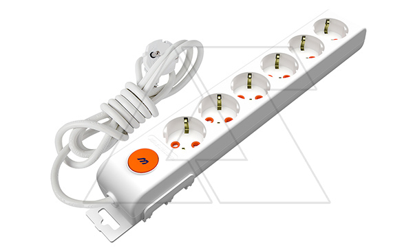 Ri-tech - Удлинитель 6x2P+E, нем. ст., со шторками, выключатель, кабель 3x1,5мм², 5м, белый
