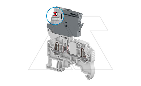 Клемма ZK2.5-SF-R1/8 пружинная, для предохранителей 5х20(25)мм, 6,3А, 250В, с индикатором 24-110В AC/DC, серый