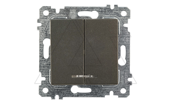 Rita - Выключатель двухклавишный с подсветкой, пруж. зажимы, дымчатый Rita - Выключатель двухклавишный с подсветкой, пруж. зажимы, дымчатый