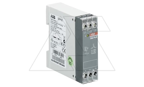 Реле контроля напр. CM-PVE, 1,3-фазн. 185...265VAC(L-N)/320...460VAC(L-L) Umin/max обрыв tвкл=0.5s tсраб=0.5s 1NO (3A-AC15) LED 22.5mm