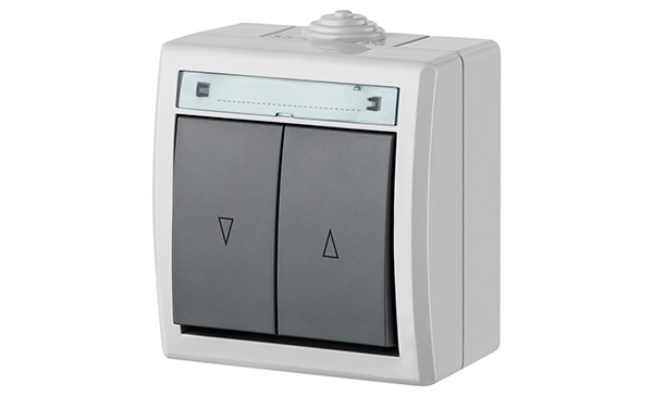 AQUANT - Переключатель для роллет двухклавишный, 10A/250V, ABS ,UV, IP55, корпус RAL7035/кнопка RAL7043