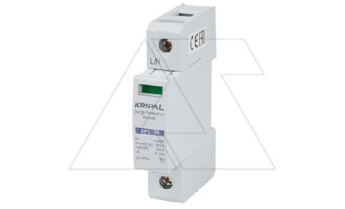 Разрядник SPC-20/280/1P, 1P, 280VAC, In=20kA(8/20µs), класс C, индикация, 1M