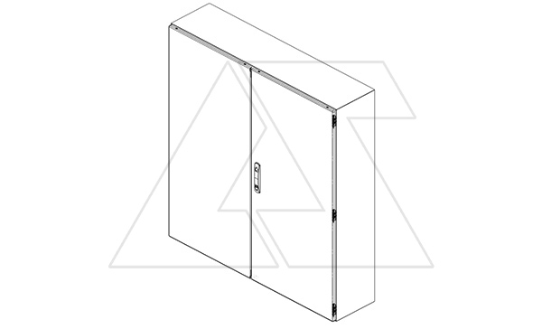Щит DM моноблочный 1200x1200x400мм (ВхШхГ) навесной с монт. панелью, 2 глухие двери, ригельный замок, 6 петель RAL7035, IP54 Щит DM моноблочный 1200x1200x400мм (ВхШхГ) навесной с монт. панелью, 2 глухие двери, ригельный замок, 6 петель RAL7035, IP54