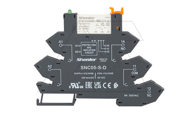 Реле интерфейсное RNC1CO060 с колодкой SNC05-S-D, пружинный зажим, 1CO, 6A(250VAC), 230VAC/DC, LED, W=6.2mm