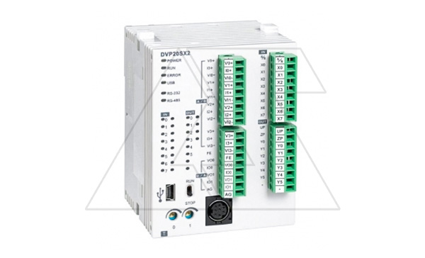 Программируемый логический контроллер DVP20SX211S, 8DI, 6TO(PNP), 4AI, 2AO, 24VDC, 16K шагов, RS232, RS485, USB