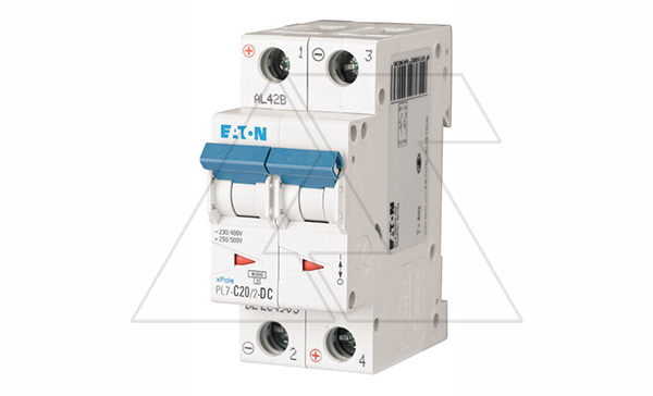 Авт. выключатель PL7-C20/2-DC, 2P, 20A, хар-ка C, 10kA, 250VDC, 2M