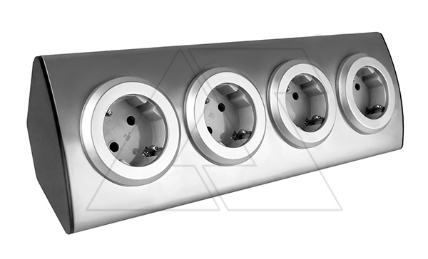 Блок розеточный угловой, 4x2P+E со шторками, безинструментальный монтаж, без кабеля, 3680вт, нержавеющая сталь Блок розеточный угловой, 4x2P+E со шторками, безинструментальный монтаж, без кабеля, 3680вт, нержавеющая сталь
