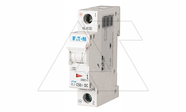 Авт. выключатель PL7-C50/1-DC, 1P, 50A, хар-ка C, 10kA, 250VDC, 1M