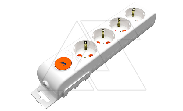 Ri-tech - Колодка розеточная 4x2P+E, со шторками, выключатель, белый