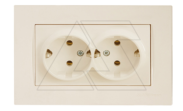 Rita - Розетка двойная 2x2P+E, (в комплекте с рамкой), сл.кость Rita - Розетка двойная 2x2P+E, (в комплекте с рамкой), сл.кость