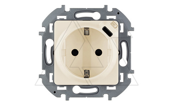 Inspiria - Розетка 2P+E нем. стд., с USB Type С, 1500mA - 5В (сл. кость/стикерованный)
