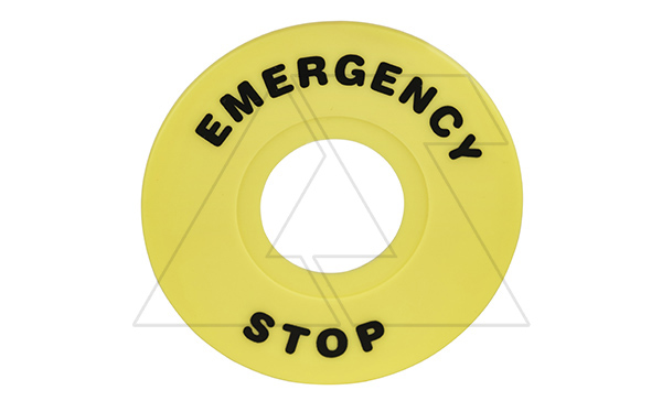 Кольцо желтое для кнопок аварийного останова, надпись "EMERGENCY STOP", d=60мм