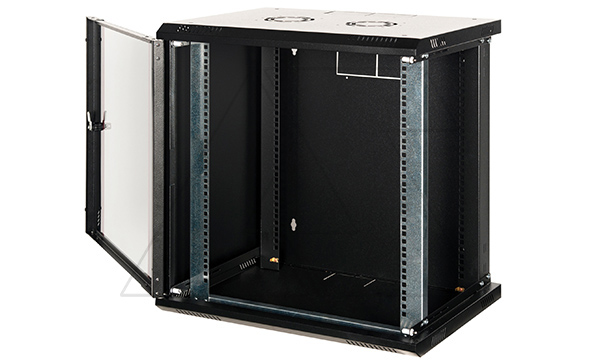 Щит телекоммуникационный 19", 12U, ВxШxГ 633x600x450мм, PROlineB, навесной, дверь стекло с перфор. по бокам, черный