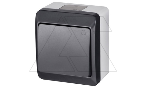 HERMES - Выключатель кнопочный с пиктограммой "звонок", 10A/250V, IP44, антрацит HERMES - Выключатель кнопочный с пиктограммой "звонок", 10A/250V, IP44, антрацит