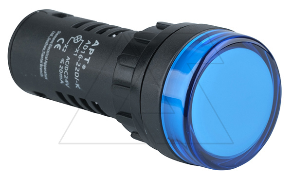 Индикатор светодиодный моноблочный AD16-22D, синий, LED 24VAC/DC, фильтр 5V, IP65, 22mm