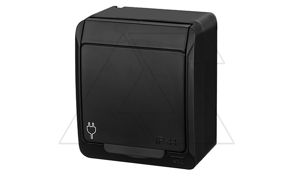 HERMES - Розетка 2P+E, 16A/250V, с крышкой, IP44, черный HERMES - Розетка 2P+E, 16A/250V, с крышкой, IP44, черный