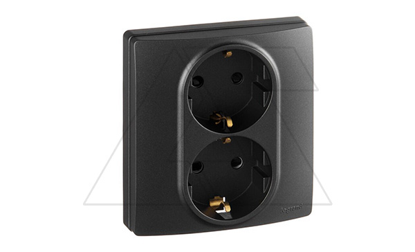 Etika - Розетка 2x2P+E нем. стд. авт.зажим со шторками (антрацит)
