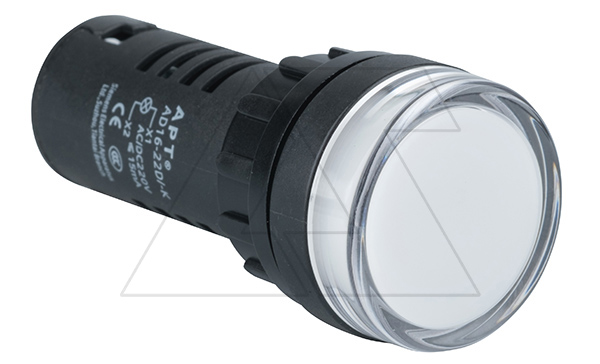 Индикатор светодиодный моноблочный AD16-22D, белый, LED 220VAC/DC, фильтр 30V, IP65, 22mm
