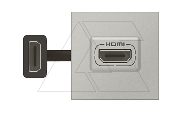Mosaic - Розетка HDMI 1.4, тип А, 2М, шнур 15см. с соединителем, алюминий