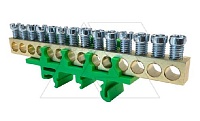 Клемма Morek для заземления PE14 14x1,6_16mm² Cu, 63A, 690V, зеленый, на DIN-рейку, IP00 (стикерованный)
